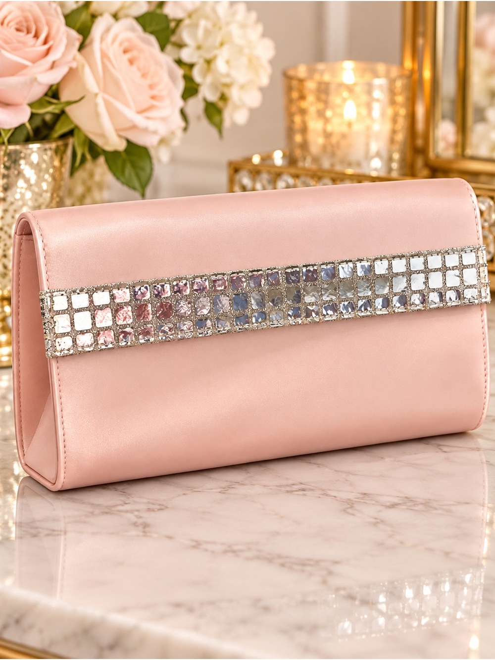 CHRISTIAN DIOR- Elegant Pink makeup bag with Jeweled Accent